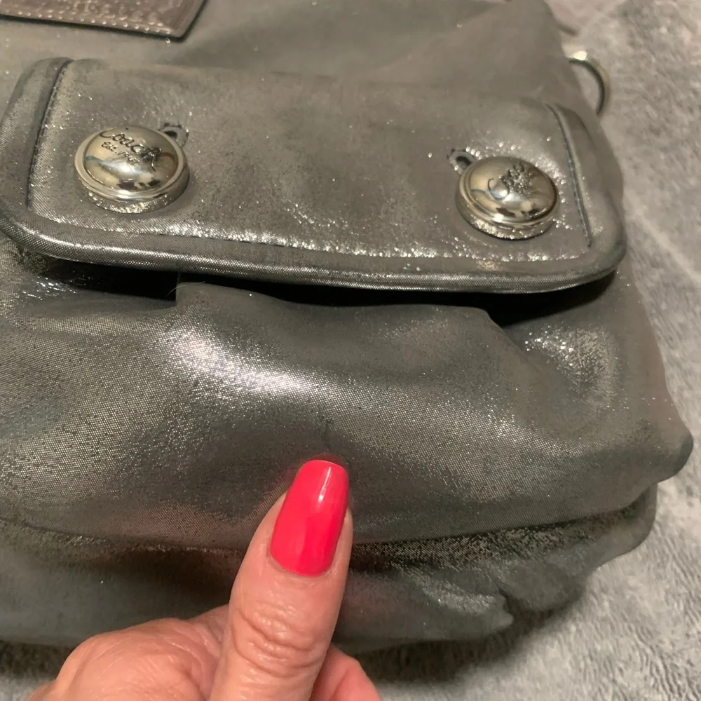 Coach Metallic Silver Poppy Hobo Bag